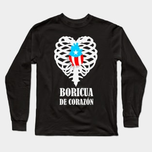 Boricua Flag Heart X-Ray Text Long Sleeve T-Shirt